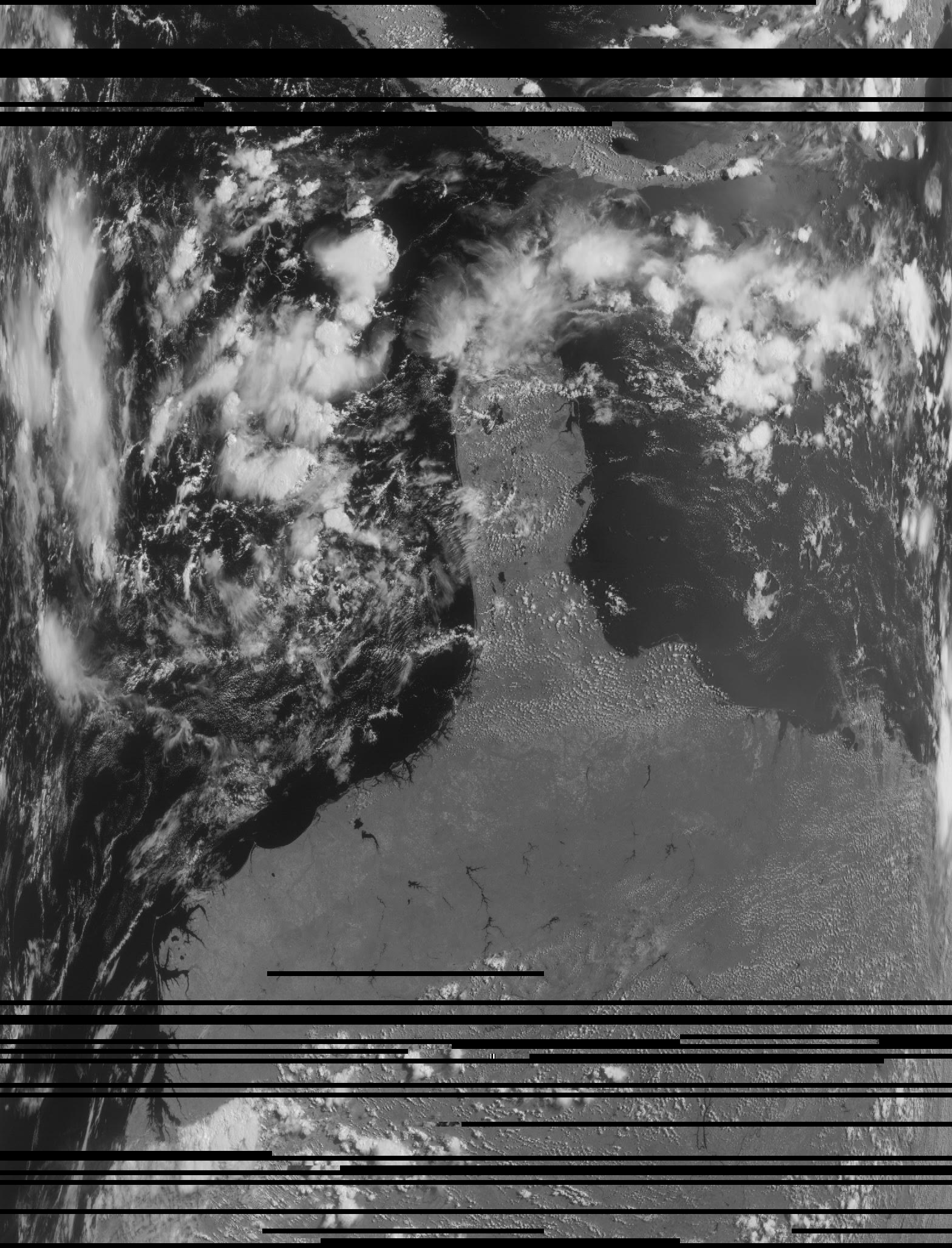 MSU-MR channel 2, monochrome, original scan geometry, with missing-data lines.